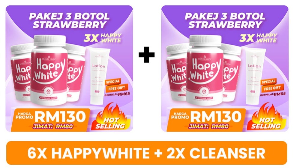 2X PAKEJ 3 BOTOL HAPPYWHITE STRAWBERRY